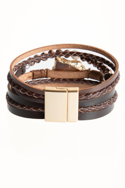 Beaded Vegan Leather Agate Bracelet