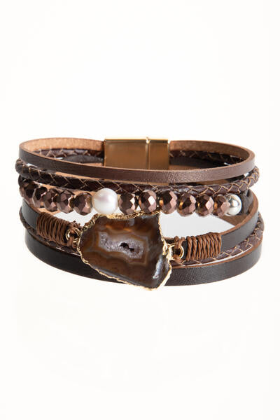 Beaded Vegan Leather Agate Bracelet