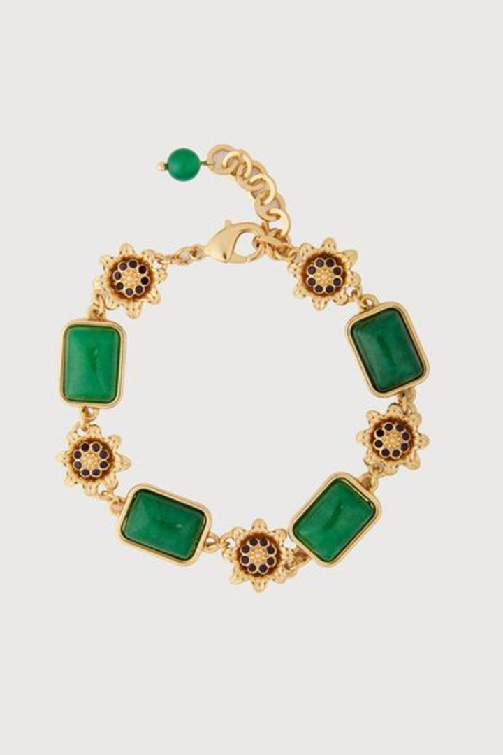 Floral Gemstone Metal Bracelet