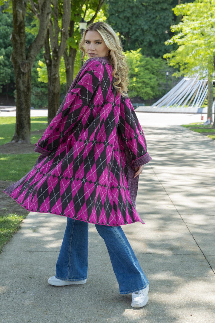 Heart Patterned Argyle Cardigan