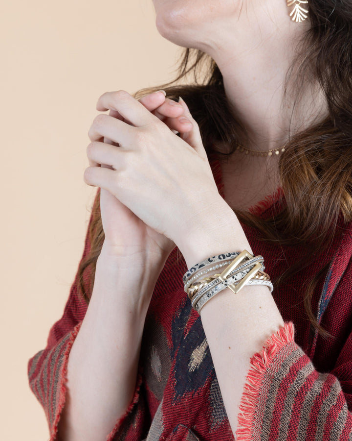 Patterned Leather Buckle Bracelet