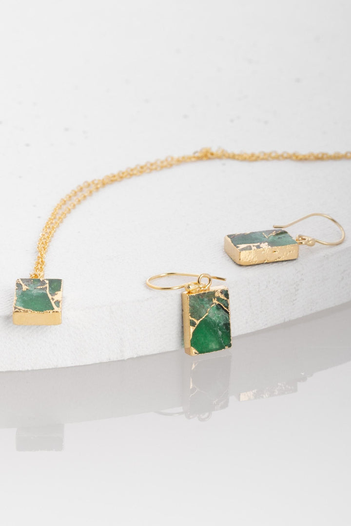 Mini Square Gemstone Earring and Necklace Set