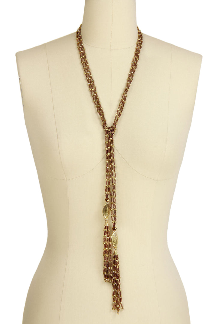 Long Beaded Tassel Chain Necklace