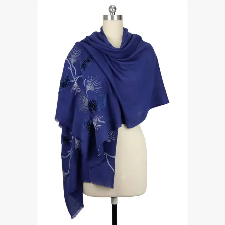 Embellished Floral Leaf Wool Scarf