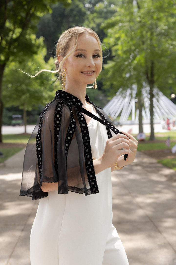 Beaded Velvet and Sheer Capelet