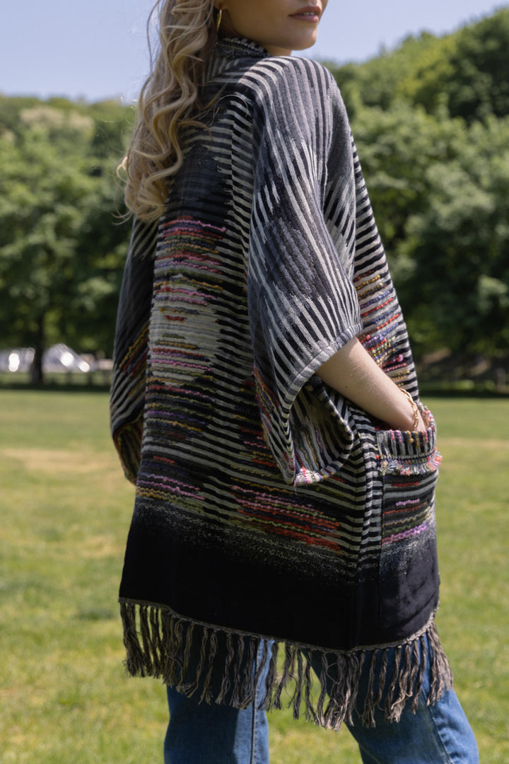 Optical Illusion Fringed Long Jacket