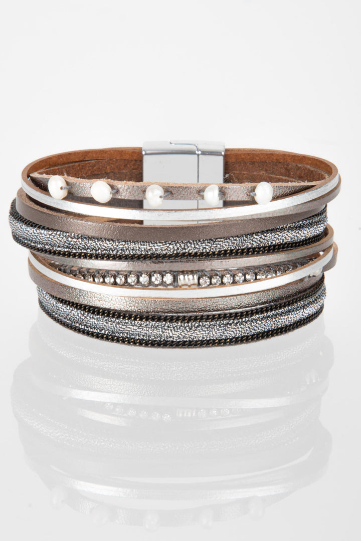 Crystal Adorned Shimmering Leather Bracelet