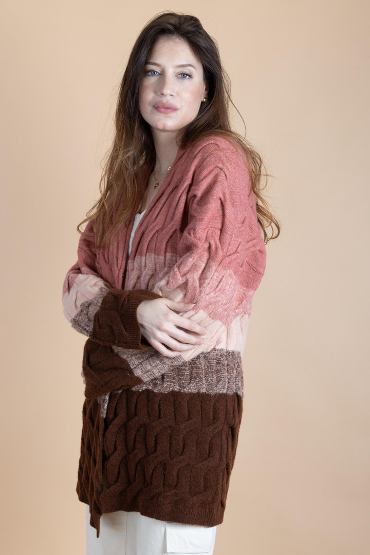 Cable knit Color Block Cardigan