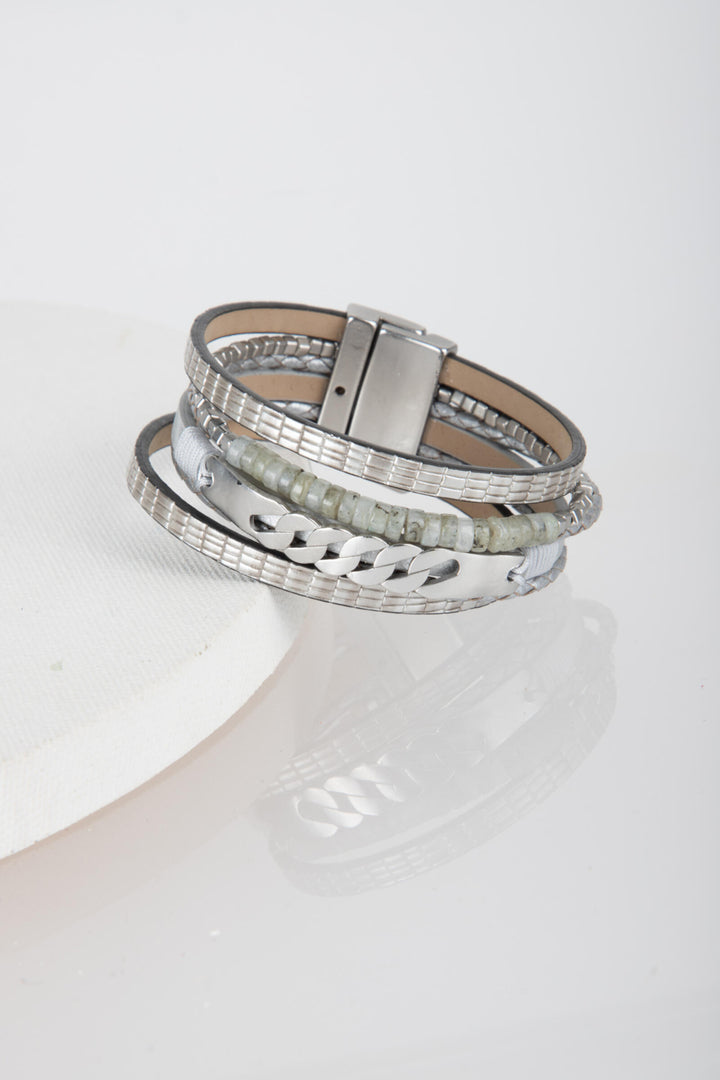 Natural Stones and Chain Leather Bracelet