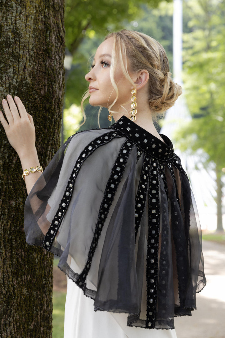 Beaded Velvet and Sheer Capelet
