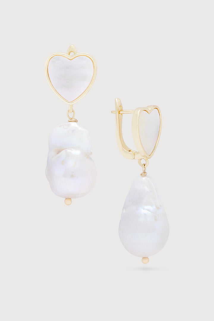 Heart Adorned Pearl Dangle Earrings