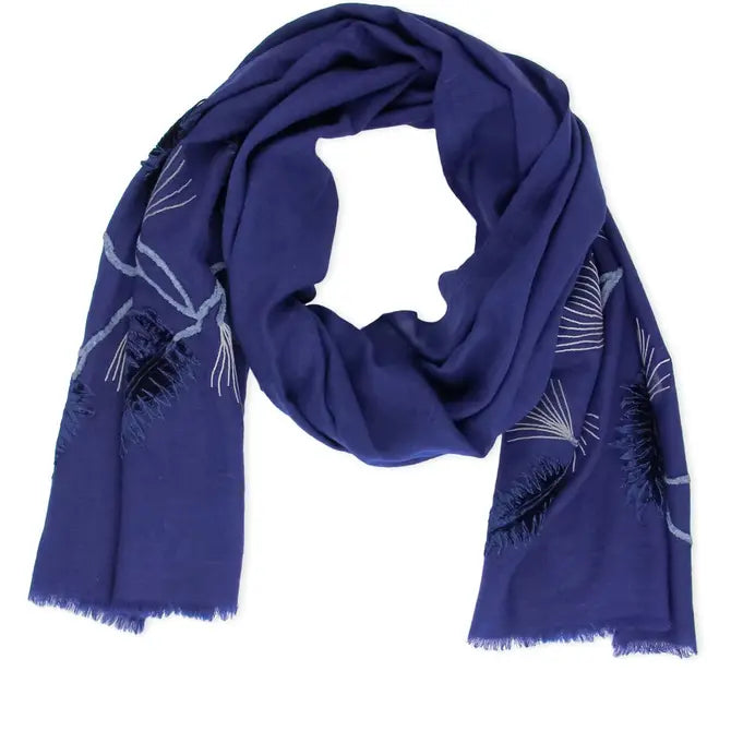 Embellished Floral Leaf Wool Scarf