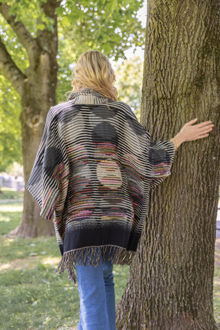 Optical Illusion Fringed Long Jacket