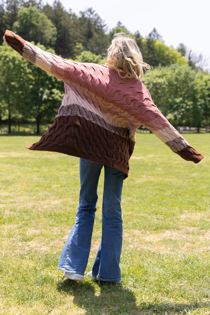 Cable knit Color Block Cardigan