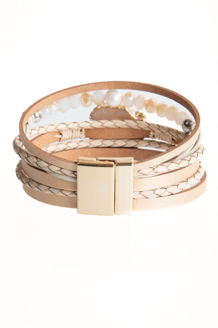 Beaded Vegan Leather Agate Bracelet