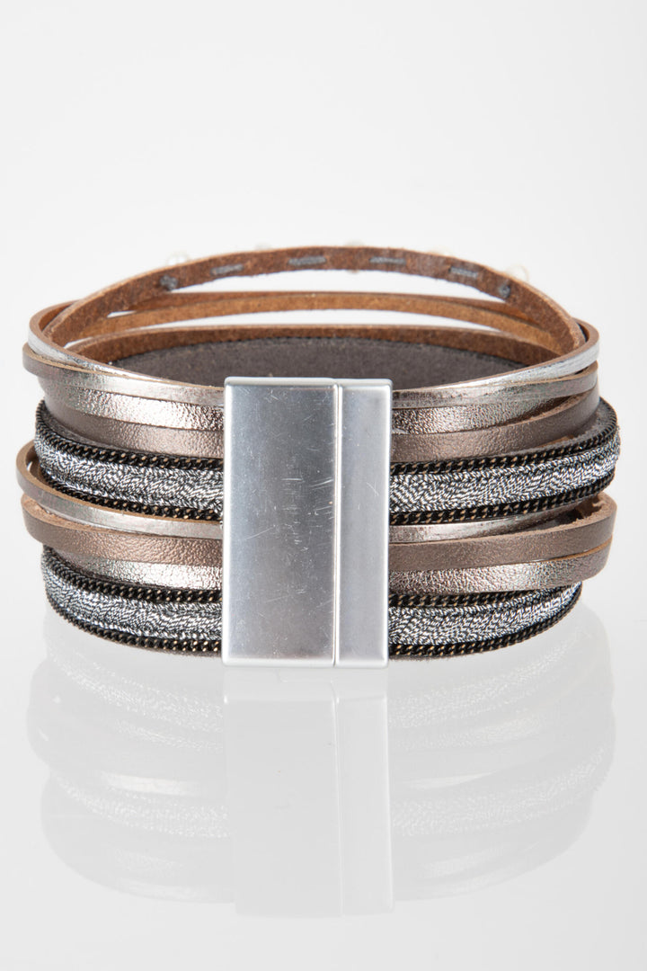 Crystal Adorned Shimmering Leather Bracelet