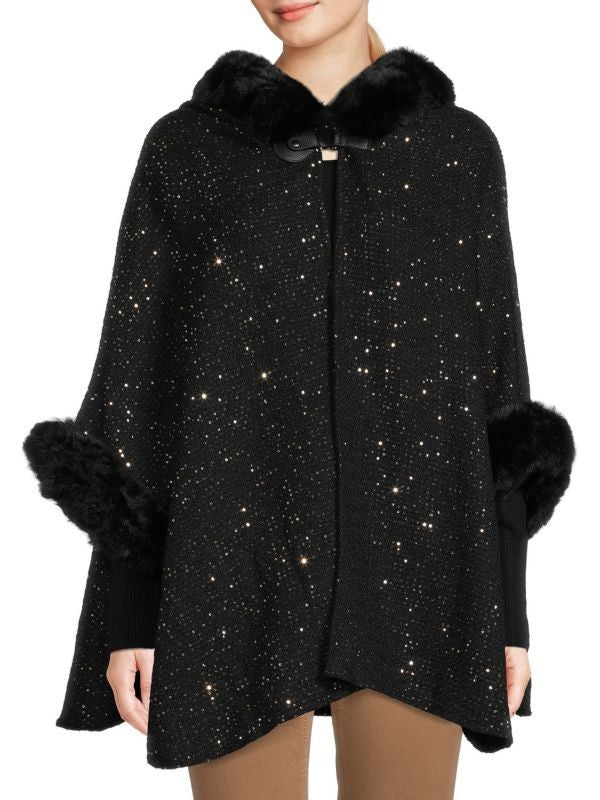 Faux Fur Under The Stars Hooded Kimono