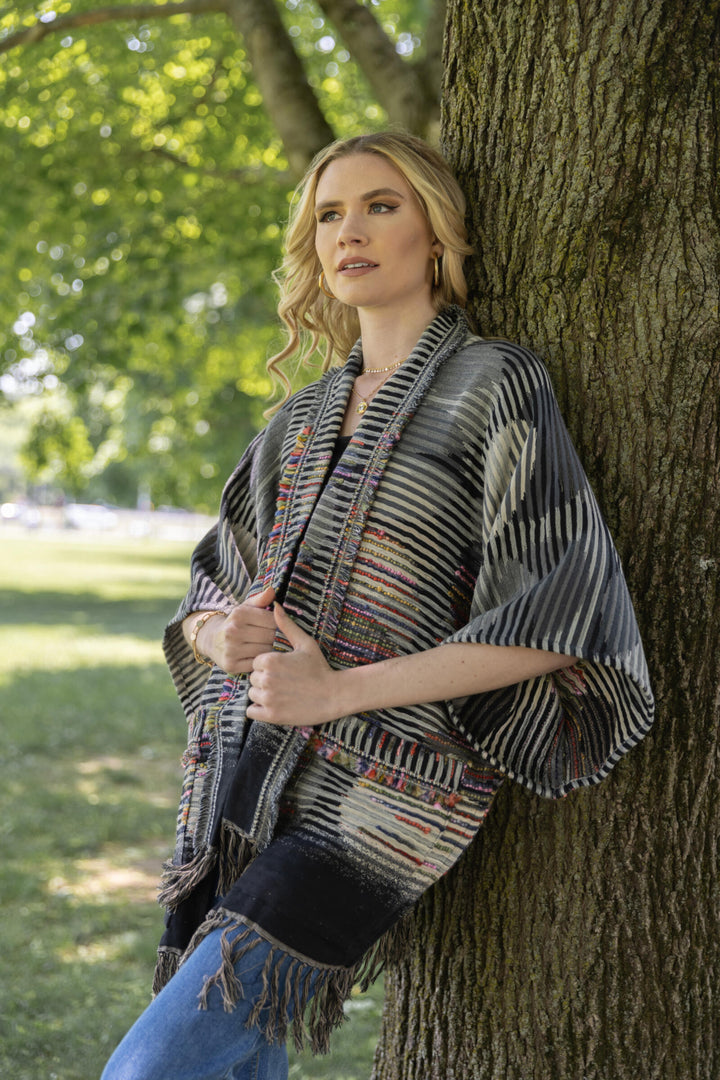 Optical Illusion Fringed Long Jacket