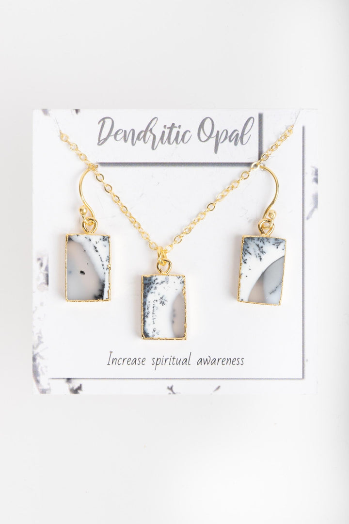 Mini Square Gemstone Earring and Necklace Set