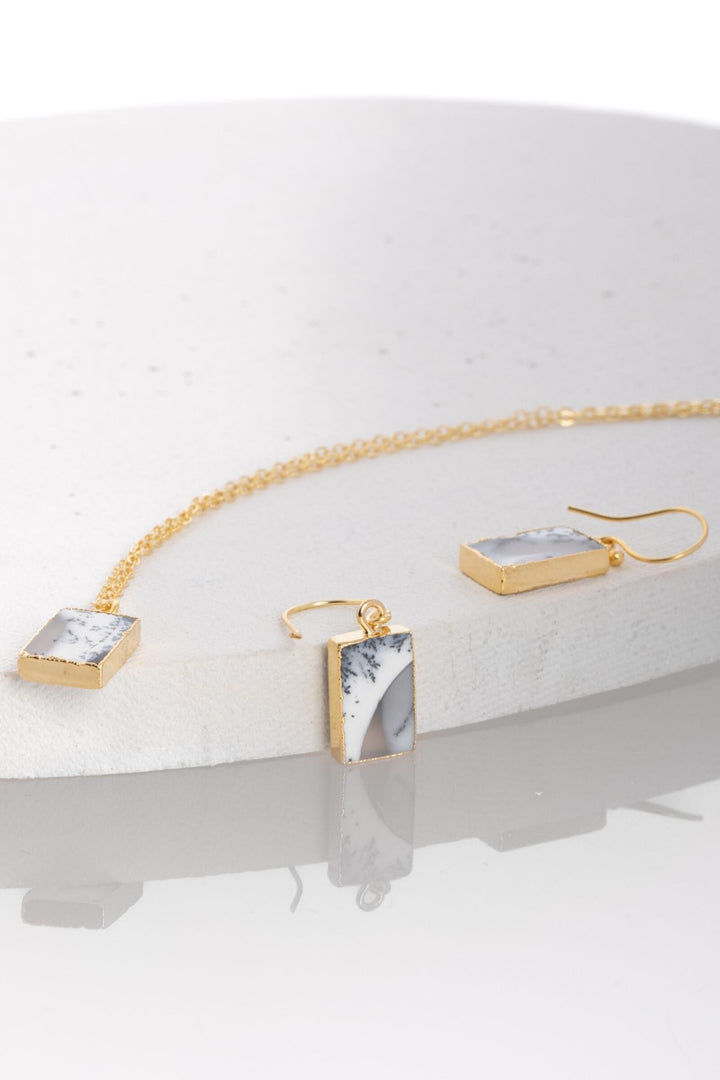 Mini Square Gemstone Earring and Necklace Set