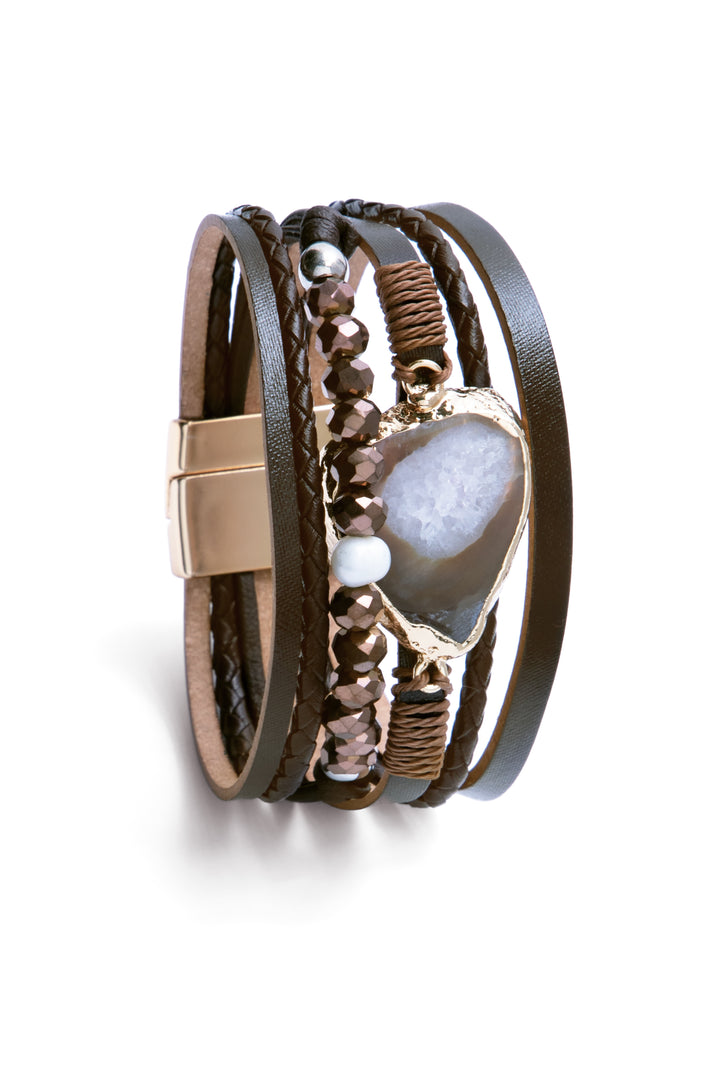 Beaded Vegan Leather Agate Bracelet