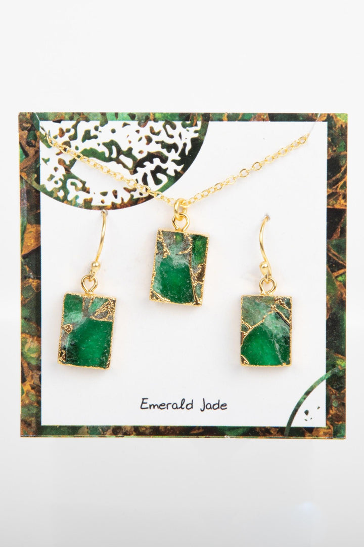 Mini Square Gemstone Earring and Necklace Set
