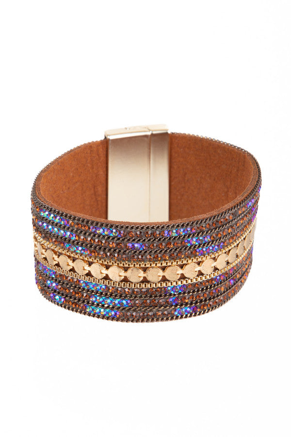 Faux Suede Glistening Gold Bracelet