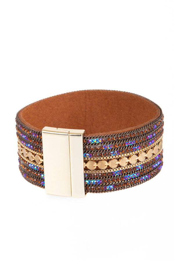 Faux Suede Glistening Gold Bracelet