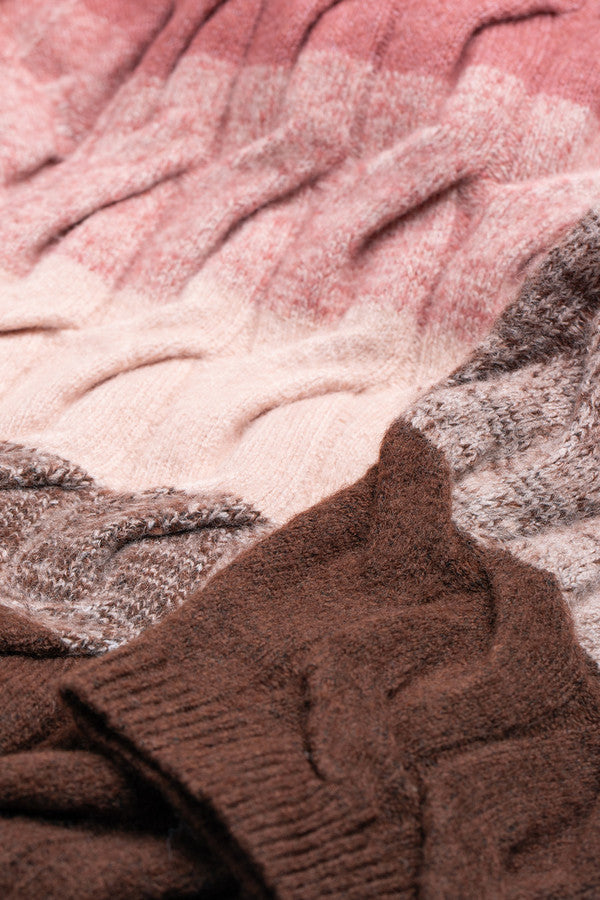 Cable knit Color Block Cardigan
