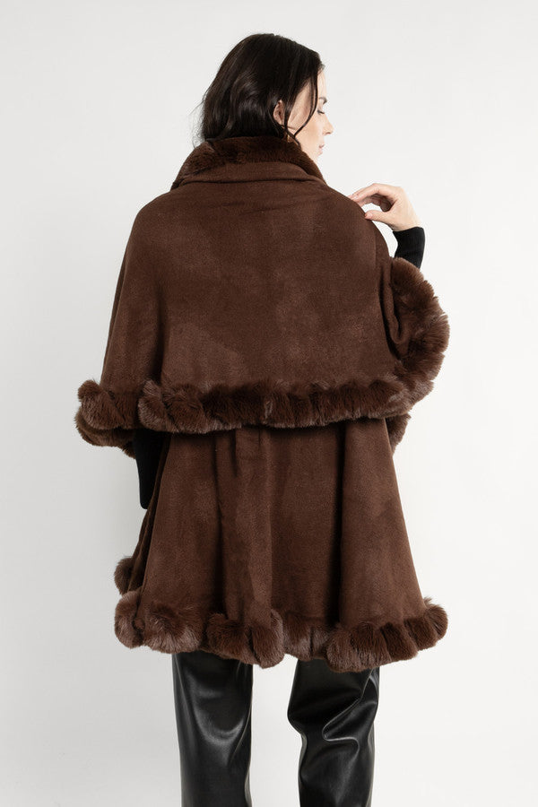 Layered Faux Fur Cape Kimono