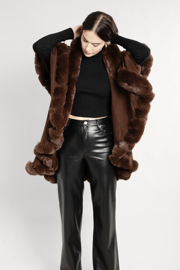Layered Faux Fur Cape Kimono