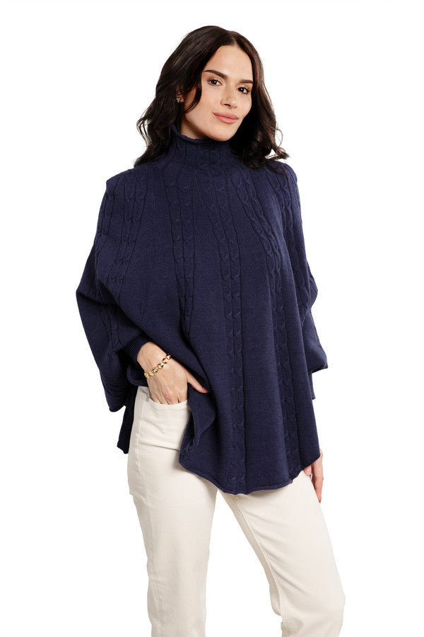 Cable Knit Turtleneck Poncho