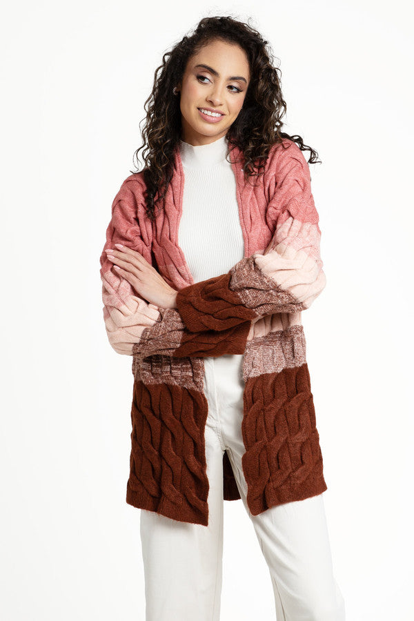 Cable knit Color Block Cardigan