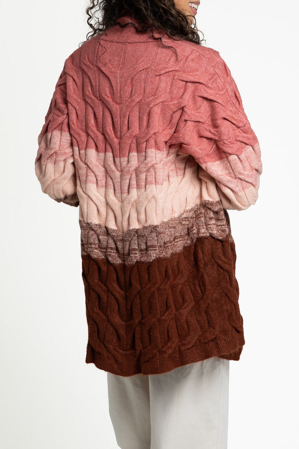 Cable knit Color Block Cardigan
