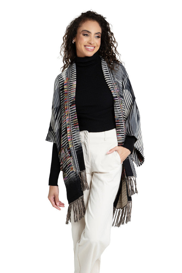 Optical Illusion Fringed Long Jacket