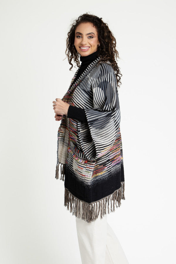 Optical Illusion Fringed Long Jacket