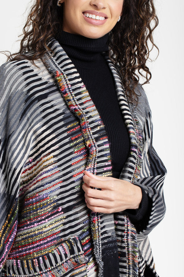 Optical Illusion Fringed Long Jacket