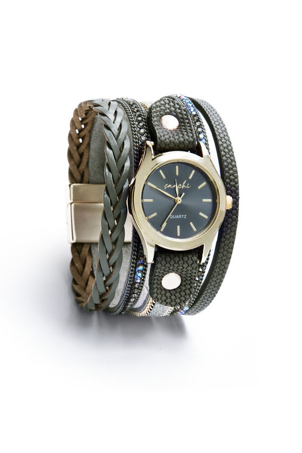 Braided Vegan Leather Bracelet Watch