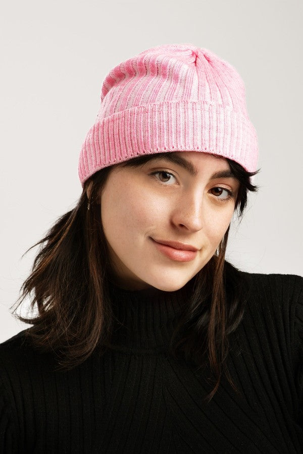 Slouchy Ribbed Cuffed Beanie Pink