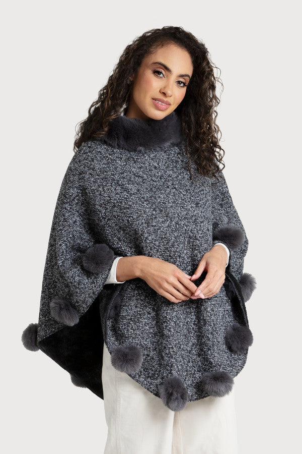 Posey Fur Pompom Poncho