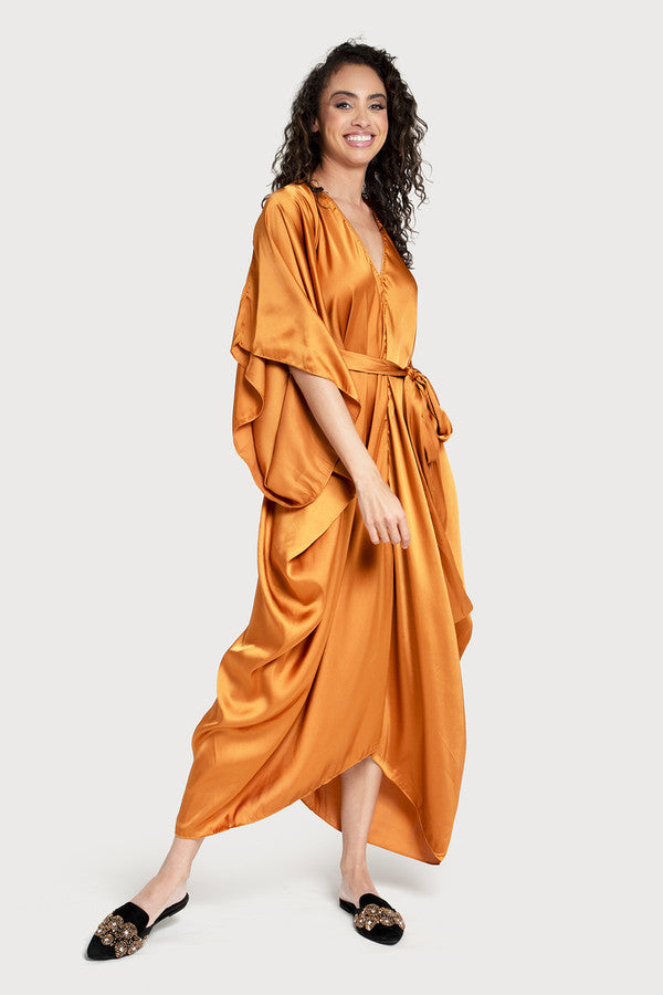 Satin Tie-Front Maxi Kaftan