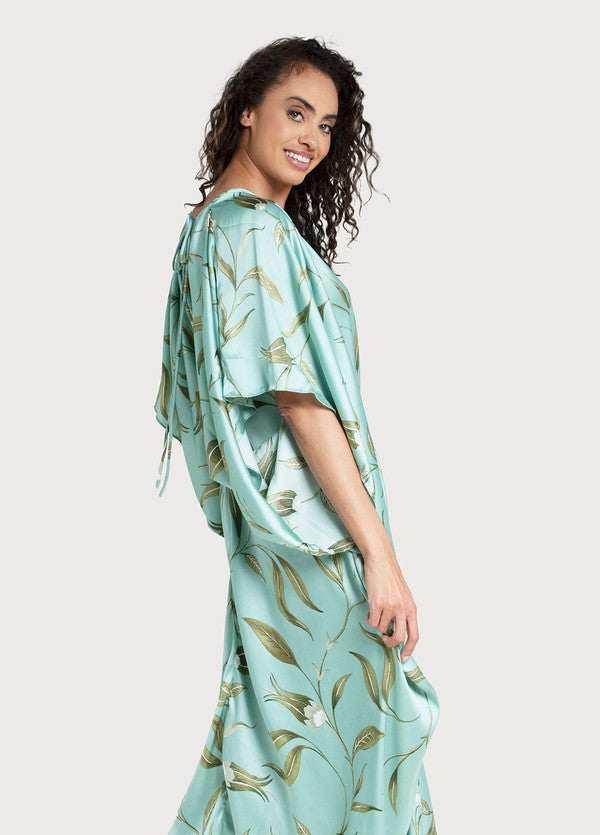 Satin Tie-Front Maxi Kaftan
