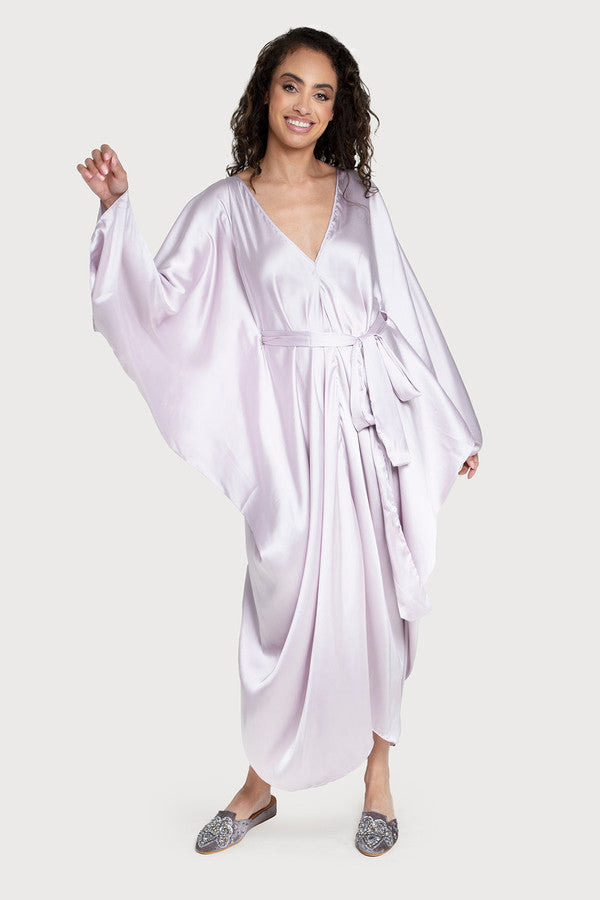 Satin Tie-Front Maxi Kaftan