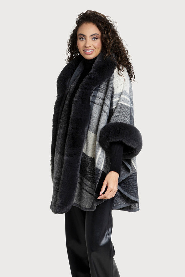 Blair Faux Fur Plaid Kimono
