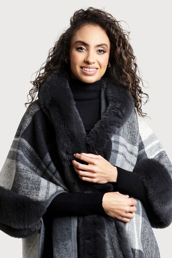 Blair Faux Fur Plaid Kimono