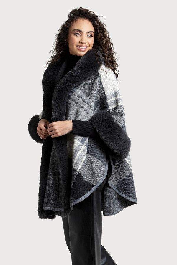Blair Faux Fur Plaid Kimono
