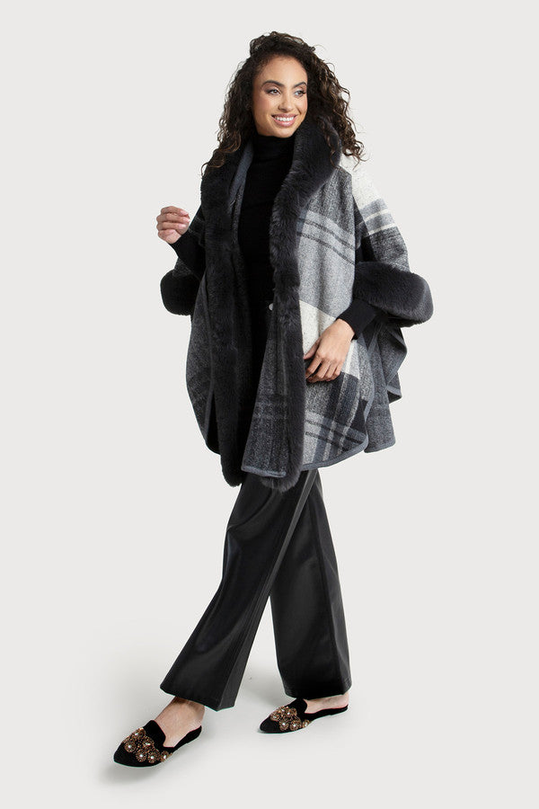 Blair Faux Fur Plaid Kimono