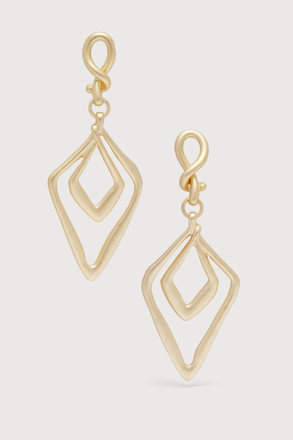 ABSTRACT DOUBLE DIAMOND OPEN FRAME DANGLE EARRINGS