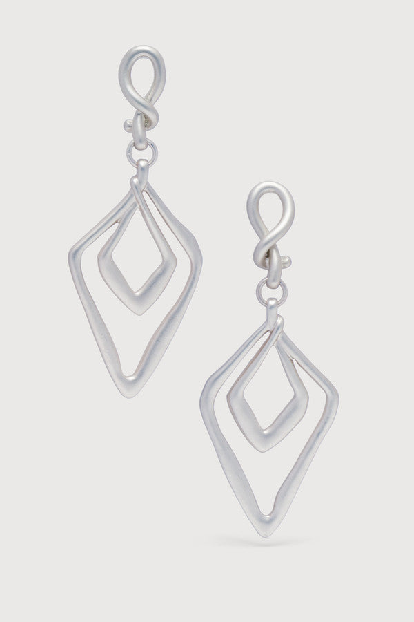 ABSTRACT DOUBLE DIAMOND OPEN FRAME DANGLE EARRINGS