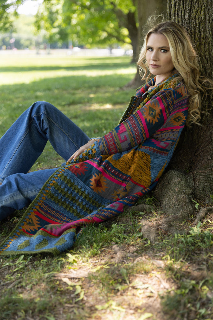 Crochet Woven Aztec Kimono - Multi